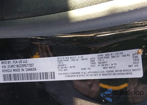 2025 Chrysler Pacifica Select z USA, uszkodzony, nr VIN 2C4RC1BG2SR577037